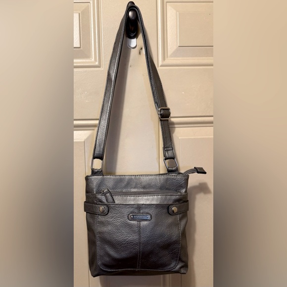 Rosetti Pewter Metallic Vegan Leather Crossbody Bag with Adjustable Strap - Picture 1 of 5